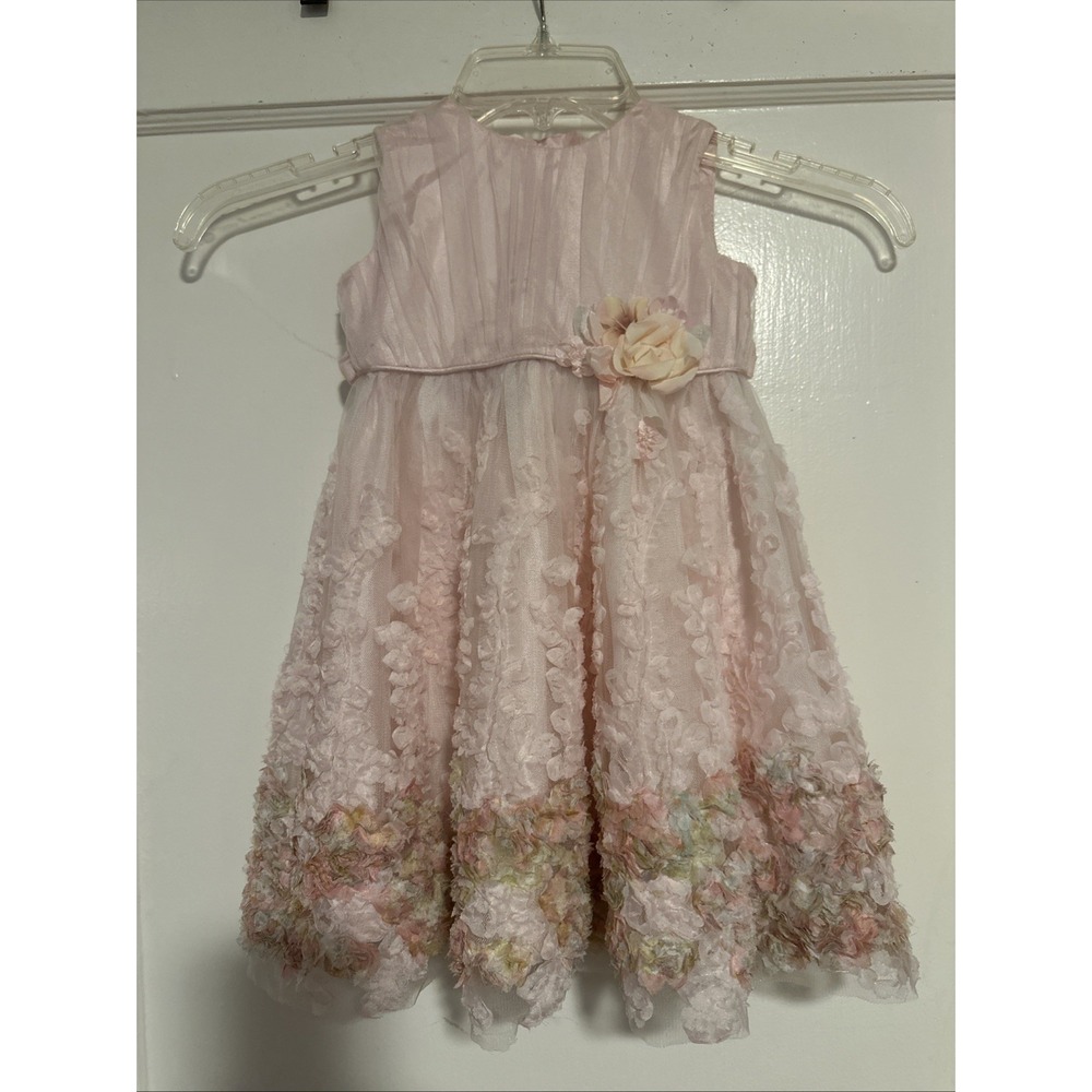 Monsoon Girls Party Occasion Dress- Floral Pink- 12-18 Months